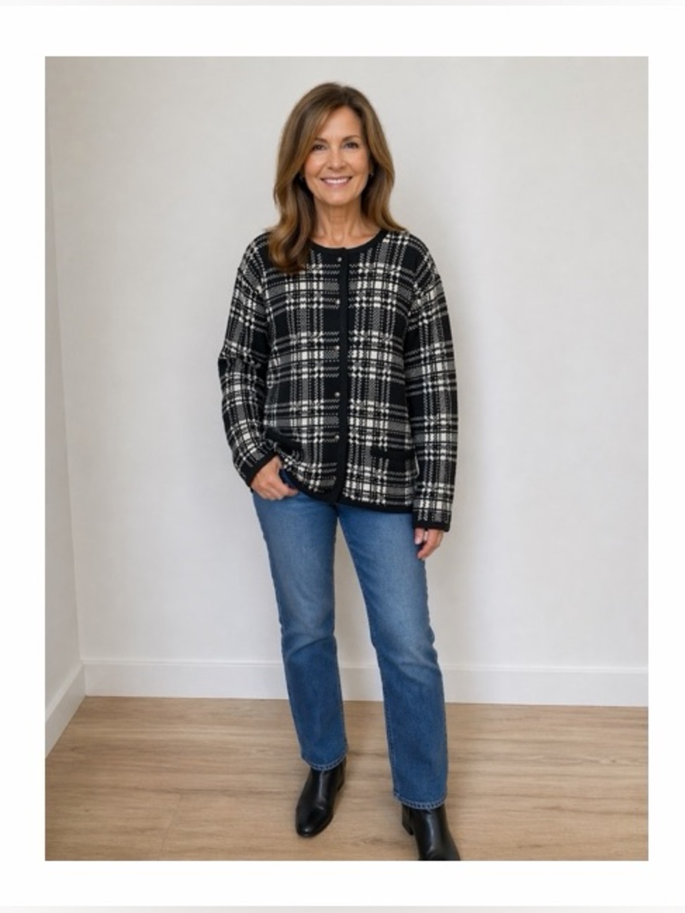CC Hughes Vintage Knit Plaid Cardigan Sweater